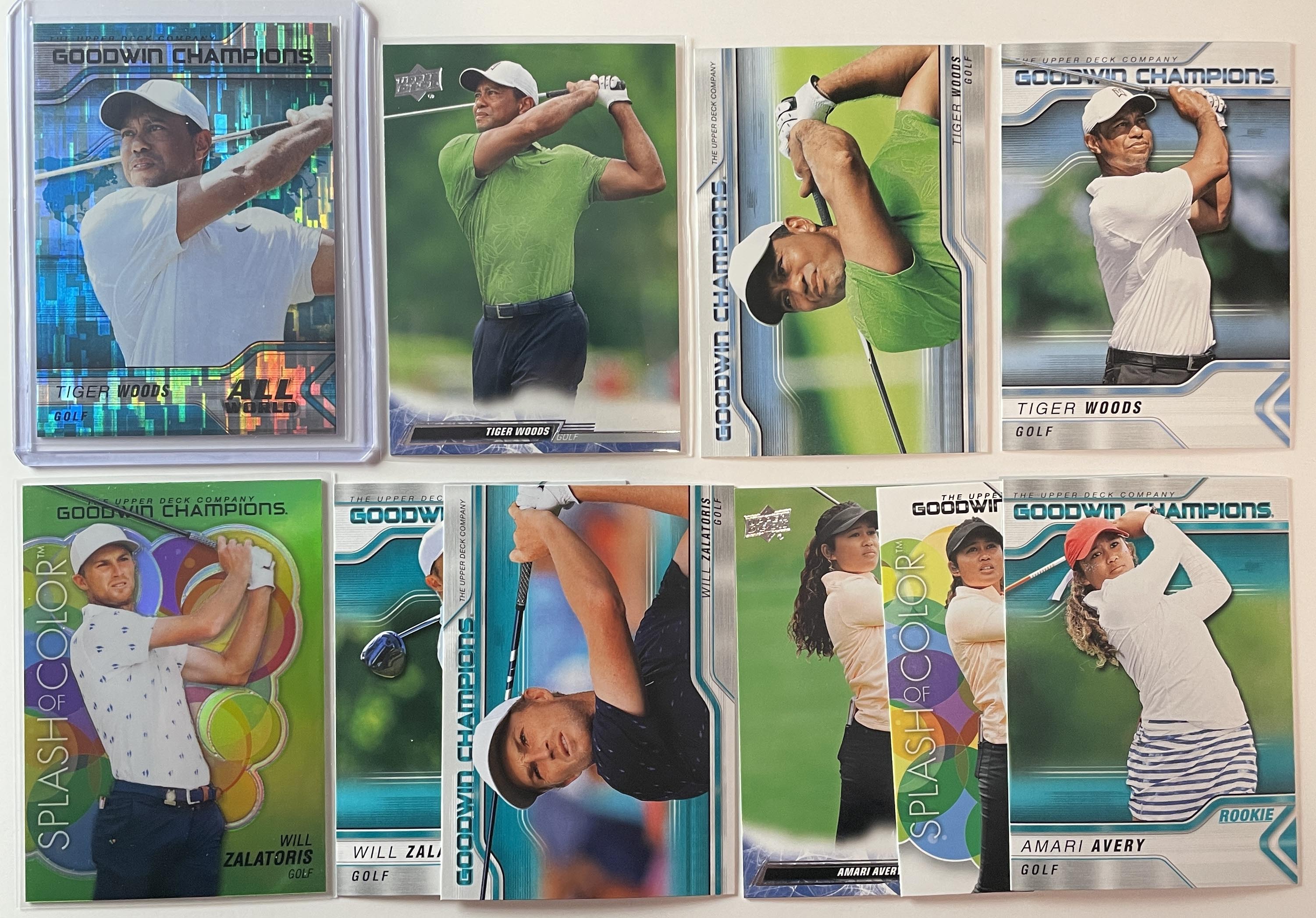 2023-24 Goodwin Champions Tiger Woods All World Aqua Prizm + Golfer SP Set (x10) product photo